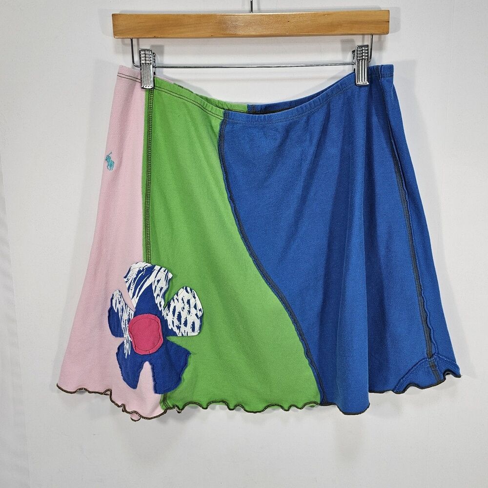 Elisabethan Size M Upcycled Patchwork Floral A-Line Skirt Colorblock Mini